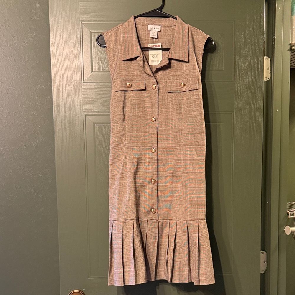 Nicole Miller New York Women's Tan Button-Down Midi Dress